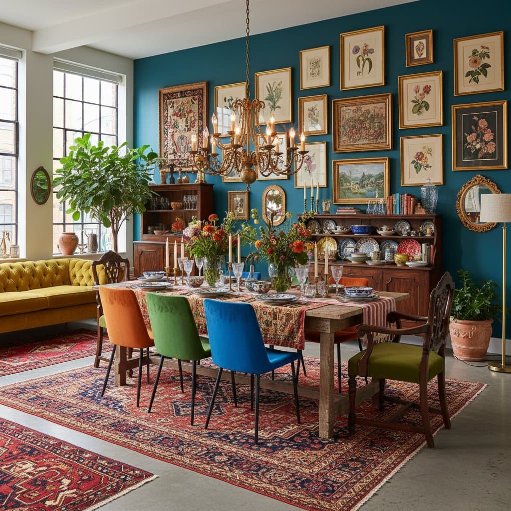Image for Vintage Maximalism Turns Bland Dining Rooms Bold