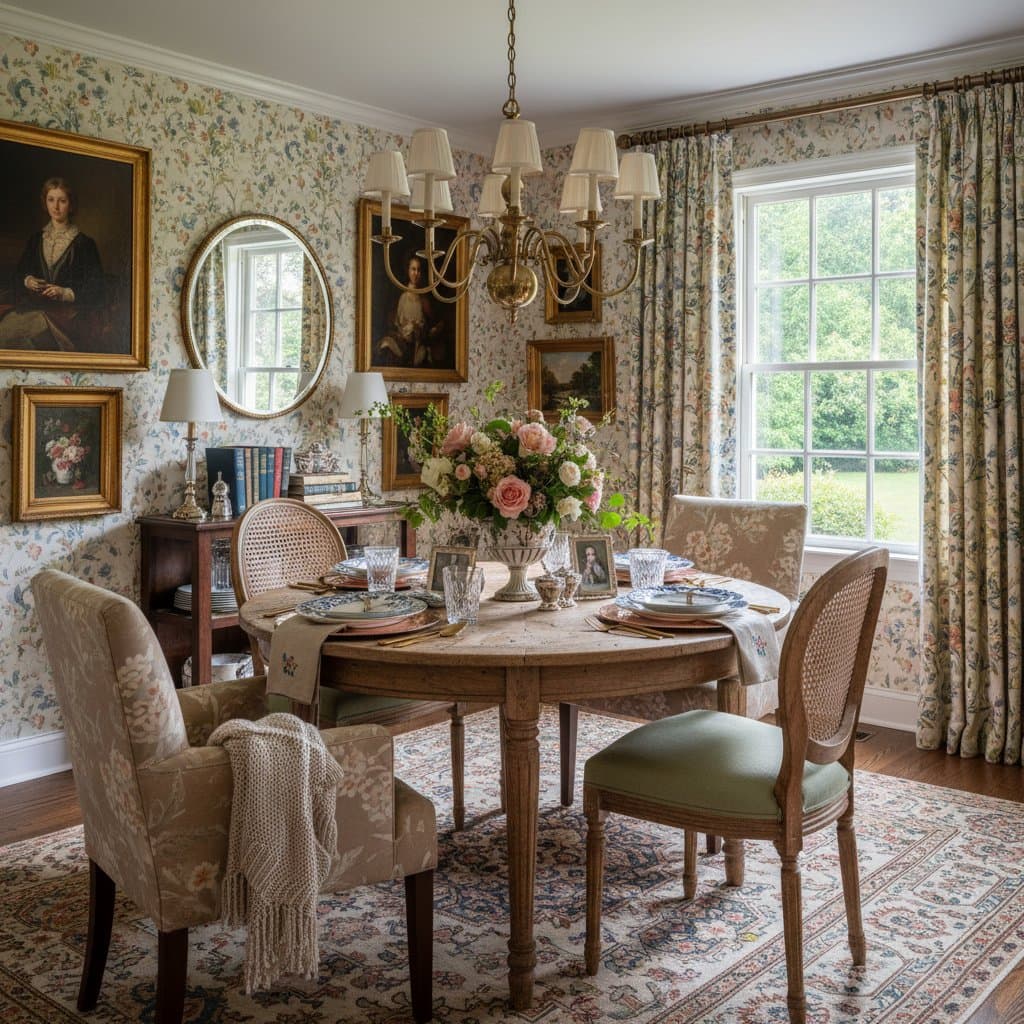 Image for Grandmillennial Dining Blends Vintage Charm With Modern Comfort