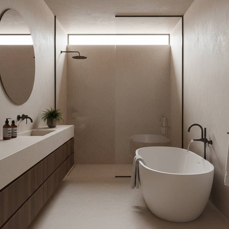 Featured image for Microcement Eliminates Grout Lines in DIY Baths