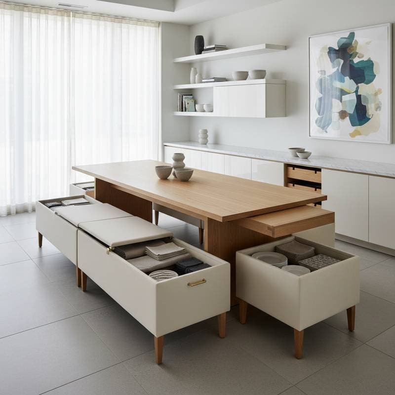 Image for Hidden Storage Benches That Cleared My Dining Room